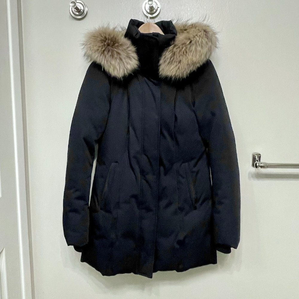 Soia & Kyo Arlene Navy Down Parka with removable genuine fur trim S/P